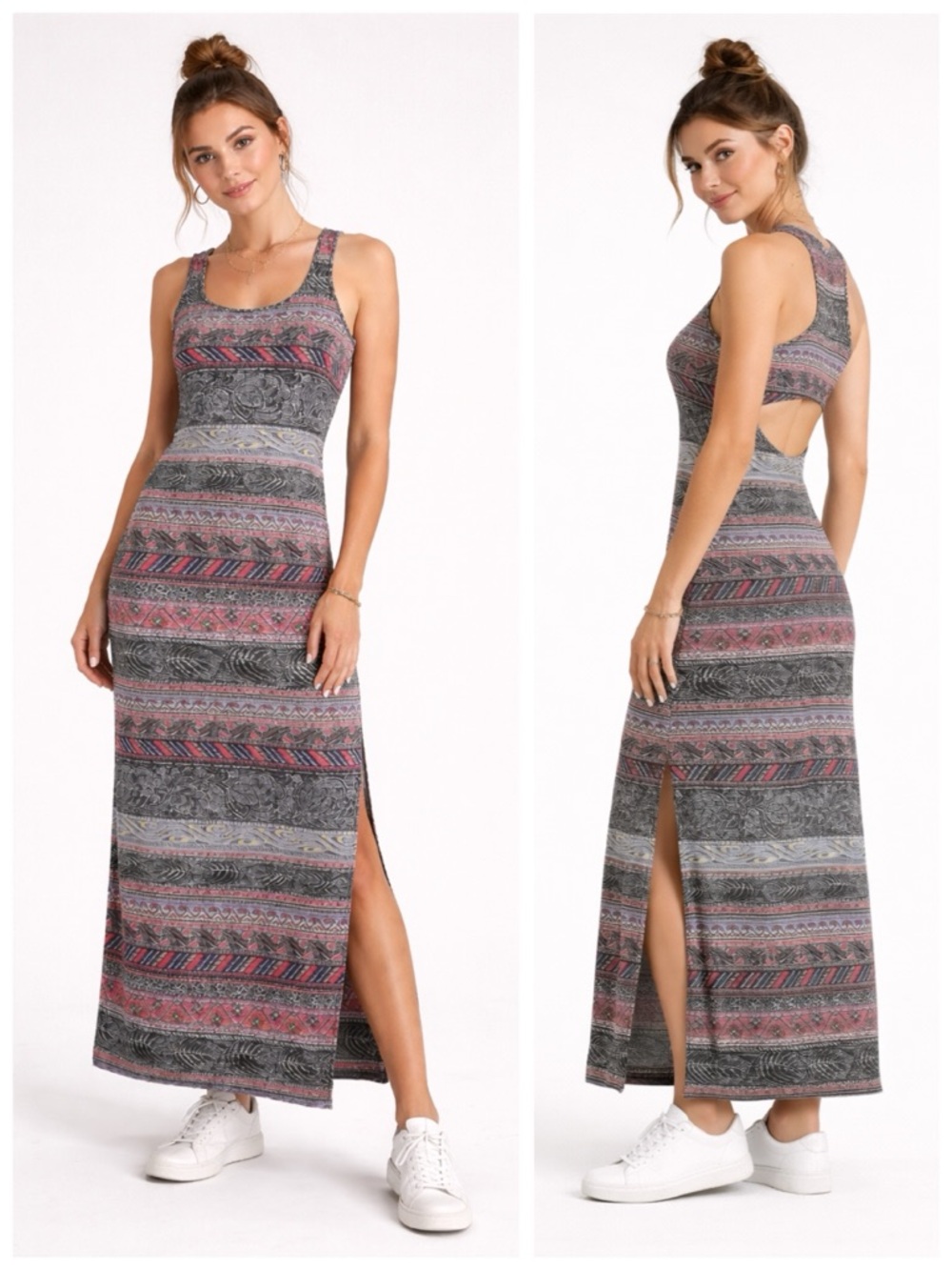 American Eagle Outfitters Boho Tribal Pattern Print Maxi Dress, Cut-Out, sz. XS